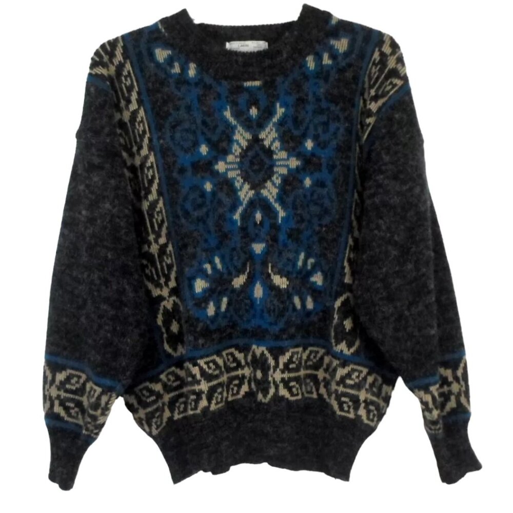 Vintage Uniform Code Sweater Crew Neck Gray Blue Beige